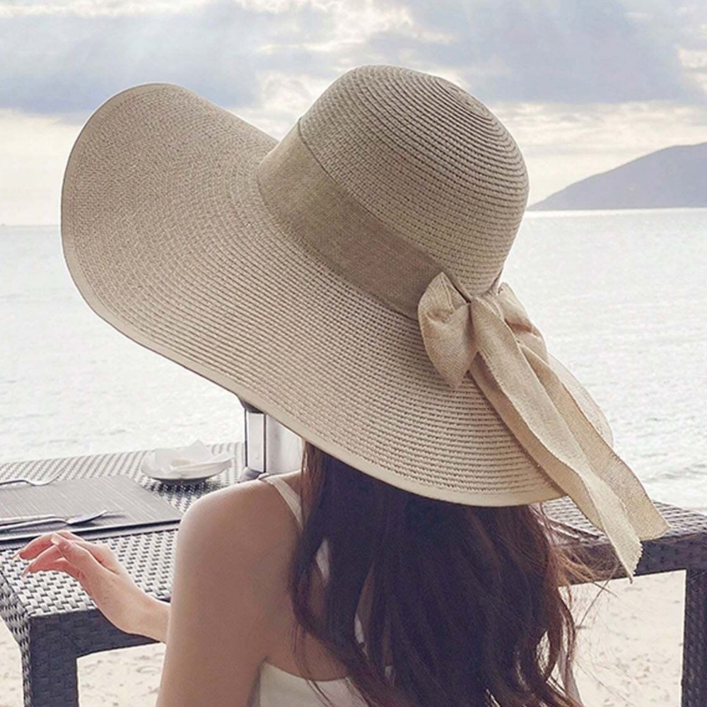 Boho Natural Straw Wide Brim Bow Summer Beach hat